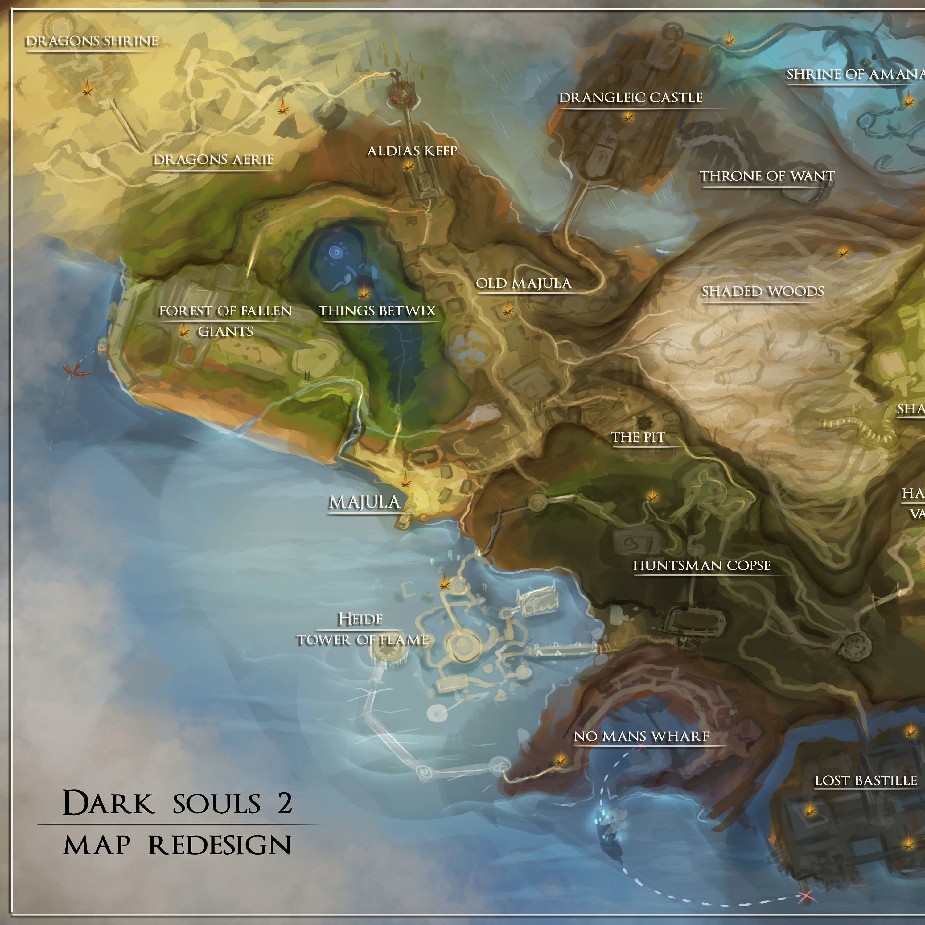 ダークソウル II マップポスター：ドラングレイグ城ゲームアート