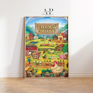Póster de Stardew Valley, impresión artística de juego de agricultura, estilo acuarela de alta calidad, decoración de pared de videojuegos, regalo perfecto para gamers.