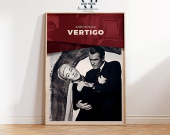 Póster de la película Vértigo: película de Alfred Hitchcock, arte mural vintage de suspense