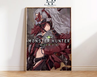 モンスターハンターワールドポスター：象徴的なモンスターとハンターの