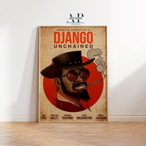 Django Unchained Movie Poster, Quentin Tarantino Film Print, Jamie Foxx & DiCaprio, Unique Movie Gift