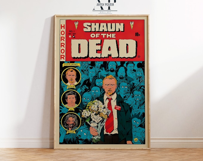 Shaun of the Dead Comic Poster, Zombie Comedy Movie Art Print