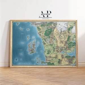 Kaartposter Dungeons & Dragons, kunst aan de muur vergeten rijken, inrichting gaming, uniek cadeau voor gamers