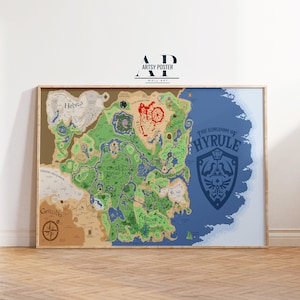 Posters de carte The Legend of Zelda, carte de l'aventure d'Hyrule, décoration de salle de jeux, oeuvre d'art murale de jeu vidéo, idée cadeau pour gamer