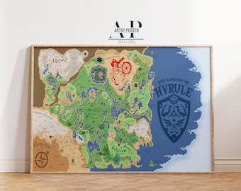 The Legend of Zelda Map Posters, Hyrule Adventure Map, Gaming Room Decor, Video Game Wall Art, Gamer Gift Idea