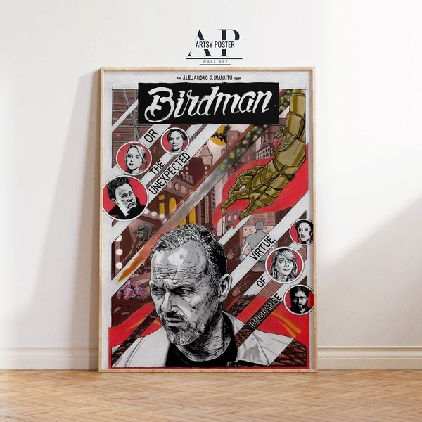 Birdman Movie Poster, Intricate Film Wall Art, Dramatic Cinematic Wall Decor, Fine Art Print, Movie Poster Gift