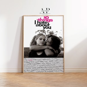 10 Things I Hate About You Movie Poster, 90s Romantic Comedy Wall Art, Heath Ledger & Julia Stiles, Perfect Gift for Rom Com Fans