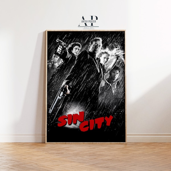 Sin City Movie Poster, Unique Noir Art Print, Frank Miller's Iconic Graphic Novel Adaptation, Wall Art for Film Buffs