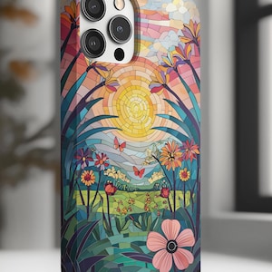 Mosaic Phone Case Ocean Tropical Beach Mosaic Tiles Stained Glass Ocean Lover Botanical Floral Mosaic Pattern Colorful Artistic Accessories