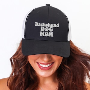 Dachshund Dog Mom Trucker Cap | Embroidered Retro Style Mesh Baseball Hat for Dog Lovers and Pet Moms Dachshund owner gift Dog Mama