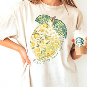 Easy Peasy Lemon Squeezy Shirt Comfort Colors, Quilted Lemon Patchwork, Summer shirt, Coastal Beachy Tee, Limoncello Shirt