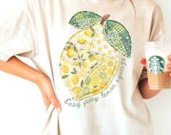 Easy Peasy Lemon Squeezy Shirt Comfort Colors, Lemon shirt, Faux Quilted Lemon Patchwork, Summer shirt, Coastal Beachy Tee, Limoncello Shirt