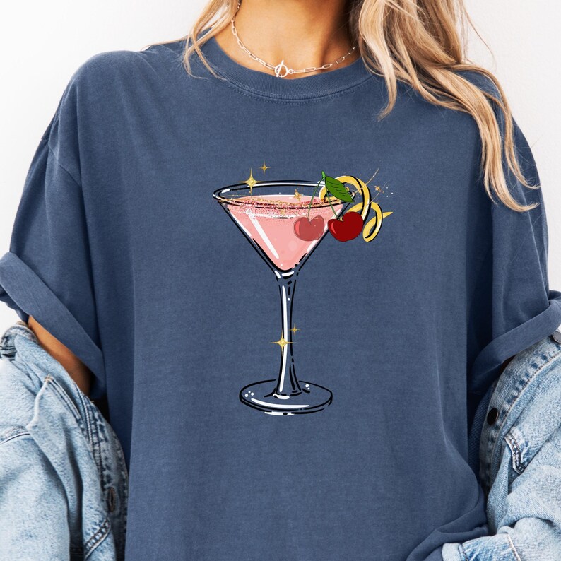 Cherry Martini Shirt Comfort Colors® Anthro dupe Tshirt, a tini bit older, bikinis and martinis, anthropologie shirt, espresso martini Denim