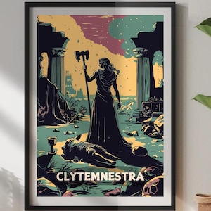Póster de Clitemnestra, Arte mural de Clitemnestra, Mitología griega, Arte griego antiguo, Tragedia griega, Agamenón, Helena de Esparta, Arte de Clitemnestra