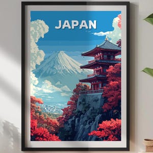 Japan Travel Poster, Japan Wall Art, Japan Print, Japan Artwork, Home Décor, Japan Poster, Japan Art, Mount Fuji Poster, Chureito Pagoda