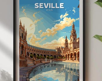 Seville Spain Travel Poster: Andalusian Architecture Art