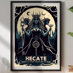 Poster della dea Ecate, dea greca Ecate, dea della magia, mitologia greca, arte greca antica, opera d'arte della dea Ecate