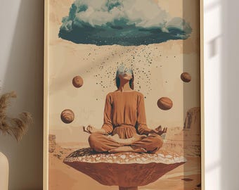 Surreal Woman Mushroom Poster | Trippy Desert Wall Art Print | Psychedelic Art | Funky Home Decor | 60s Retro Art