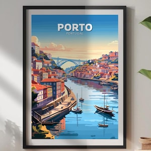 Cartel de viaje de Oporto, Arte de la pared de Oporto, Impresión de Oporto Portugal, Obra de arte de Oporto, Decoración del hogar, Cartel de Porto Riviera, Cartel de arte Ribeira do Porto