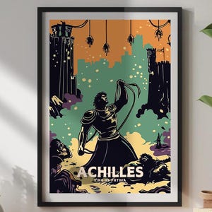 Póster de Aquiles, héroe griego Aquiles, Aquiles héroe de la guerra de Troya, mitología griega, arte griego antiguo, La Ilíada de Homero, rey de Ftia