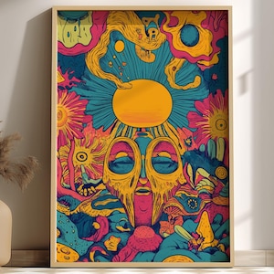 Solar Reverie Art Print – Surreal Dream Sun Poster, Vibrant Cosmic Wall Decor, Artistic Bohemian Sun Illustration for Creative Spaces
