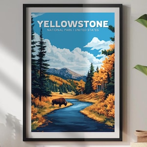 Yellowstone Travel Poster, Yellowstone National Park Wall Art, Yellowstone Park, US National Parks Poster, Home Décor, Yellowstone Poster