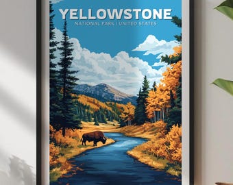 Reisposter Yellowstone National Park: muurkunst in vintagestijl