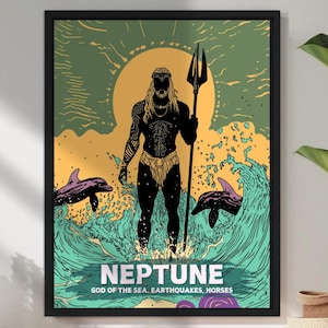 Neptune God Painting - Neptune Roman Mythology Artwork, God of the Sea, Earthquakes and Horses, Ancient Roman Art, Roman Gods, God Neptune