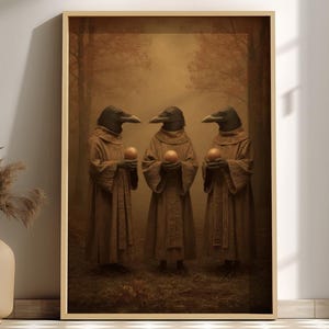 The Crow Seers – Mystical Crow Prophets Art Print, Gothic Occult Forest Poster, Surreal Anthropomorphic Bird Decor