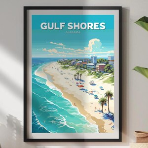 Gulf Shores Travel Poster, Alabama Wall Art, Gulf Shores Print, Gulf of Mexico Artwork, Home Désert, Gulf Shores Illustration, Alabama Poster