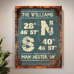 Personalised Metal Coordinates Print, Custom House Number Sign, Longitude Latitude Wall Décor, Aluminium Print