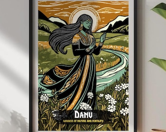 Lámina artística de la diosa Danu: Mitología celta, diosa de la naturaleza.