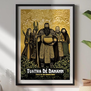 Tuatha Dé Danann Art Print - Cartel de mitología celta Tuatha Dé Danann, Pueblo de la Diosa Danu, Arte celta antiguo para decoración de paredes