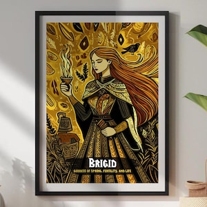 Arte della dea Brigid, Poster di Brigid, Mitologia celtica di Brigid, Dea del fuoco, poesia, guarigione e forgiatura, Arte celtica antica