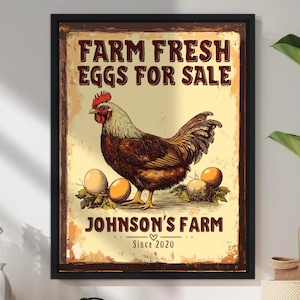 Plakat z jajami ze świeżej farmy, niestandardowy znak z kurczakiem, niestandardowy wydruk z farmy, wydruk z kurnikiem, ferma kurczaków, znak z jajami z fermy, wystrój farmy, znaki dla rolników