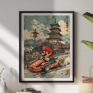 Mario Kart Japan Poster: Retro Japanese Anime Poster, Mario Kart Print, Wall Art. Japanese Tapestry poster