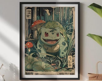 Bulbasaur, Pokemon, Japanese Tapestry Style, Anime Poster, Printable ...