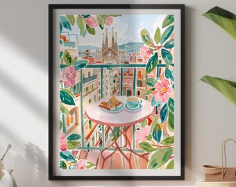 Póster de Barcelona con vista a la Sagrada Familia, lámina artística de Barcelona