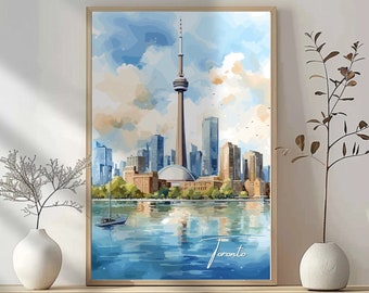Toronto Skyline Watercolor Poster: CN Tower Art Print