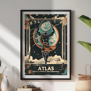Dios griego Atlas, Póster del dios Atlas, Mitología griega, Titán Atlas, Arte griego antiguo, Arte del Atlas de la mitología griega