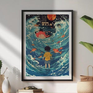 Studio Ghibli Inspired Ponyo Poster - Studio Ghibli Poster, Hayao Miyazaki Japanese Artwork, Ponyo print art, Studio Ghibli Gift