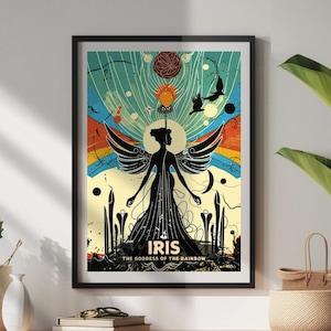 Arte de la diosa Iris, póster de Iris, mitología griega de Iris, diosa griega, arte griego antiguo, diosa del arco iris, mensajera de los dioses