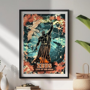 Póster de Zeus, Dios griego Zeus, Dios Zeus, Mitología griega, Arte griego antiguo, Mitología griega Zeus, Dios del trueno