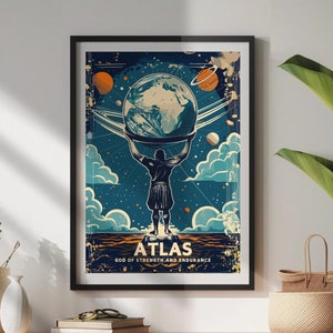 Titano Atlante, Dio greco Atlante, Poster del dio Atlante, Mitologia greca, Arte greca antica, Arte dell'atlante della mitologia greca