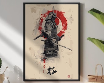 Japoński wojownik samurajski, wydruk artystyczny: dekoracja domu (do druku)