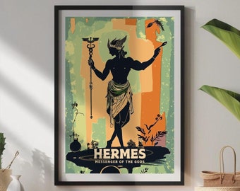 Hermes God Poster, Greek Mythology Art, Olympian Gods Fineart