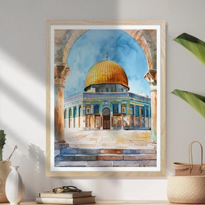 Póster de la Mezquita de Al-Aqsa: Cúpula de la Roca, arte mural islámico de Jerusalén
