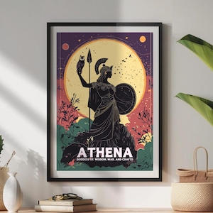 Athena griechische Göttin, Athena Plakatkunst, griechische Mythologie Athena Druck, griechische Göttin, altgriechische Kunst, Göttin der Weisheit, des Kriegs und des Handwerks