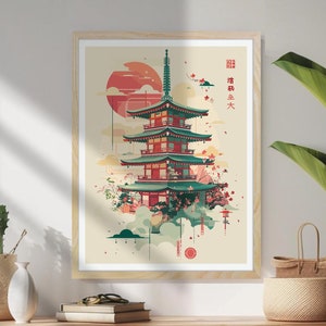 Japanese Temple Poster - Japanese Shrine Artwork - Japanese Woodblock Print. Japanese Zen Garden. Japanese Culture Art