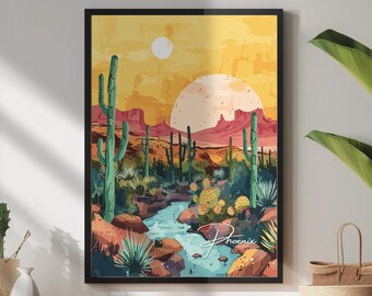 Póster de paisaje desértico de Phoenix, Arizona: Decoración del hogar del suroeste